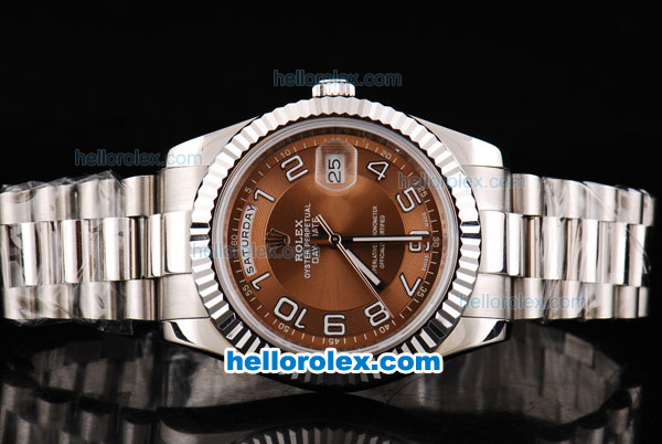 Rolex Day Date II Oyster Perpetual Automatic Movement Brown Dial with White Numeral Marker and SS Strap - Click Image to Close